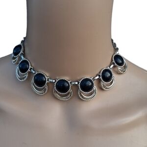 🖤 1959 Sarah Coventry "Bold and Beautiful" Black Cabochon Choker Necklace